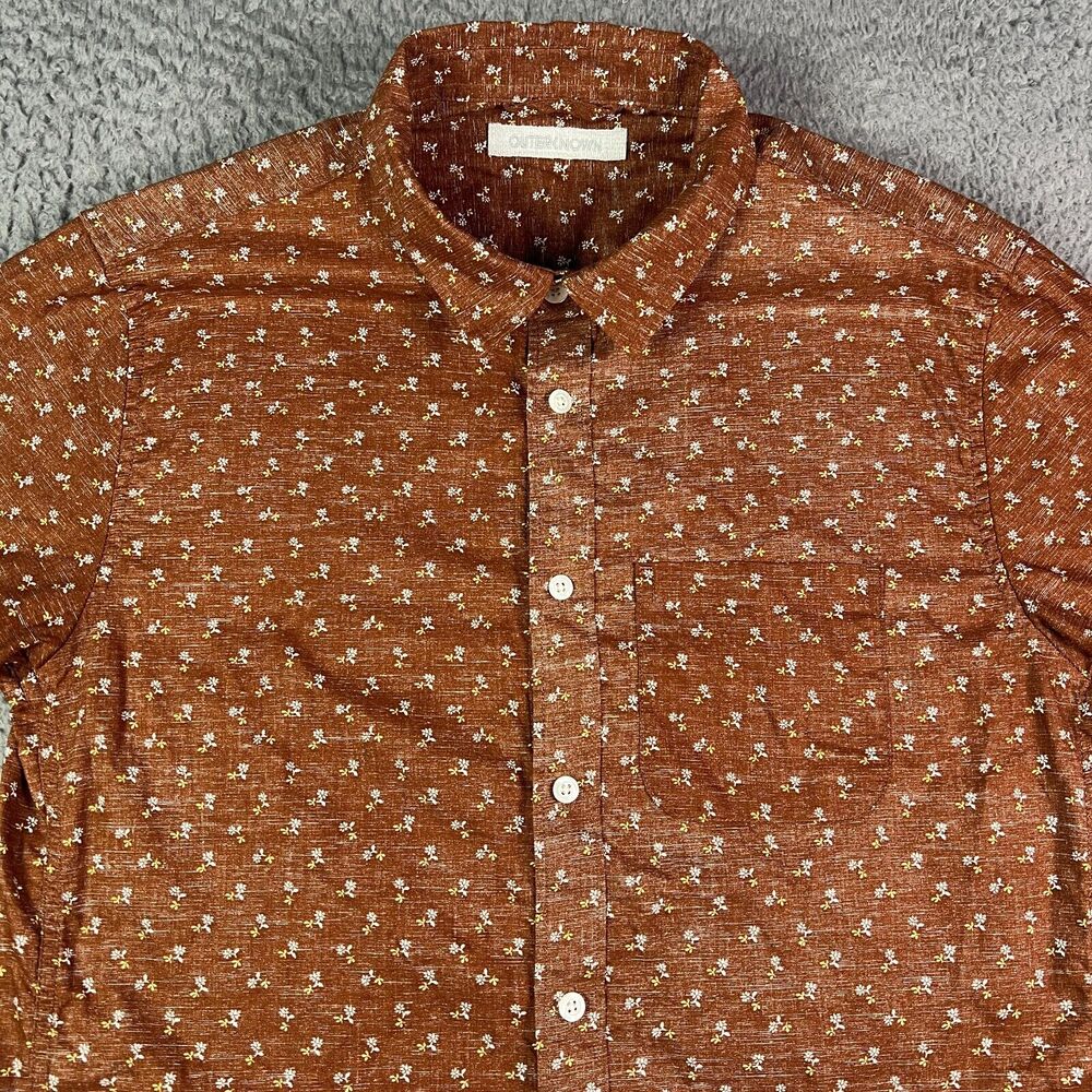 Outerknown Shirt Mens S Brown Floral S.E.A. Button Short Sleeve Pocket